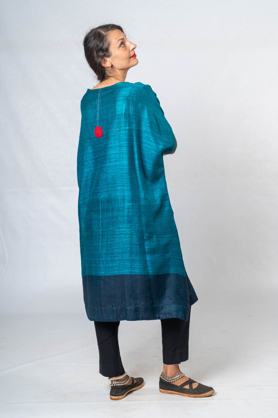 Turquoise Blue Tussar Silk Dress- KARL