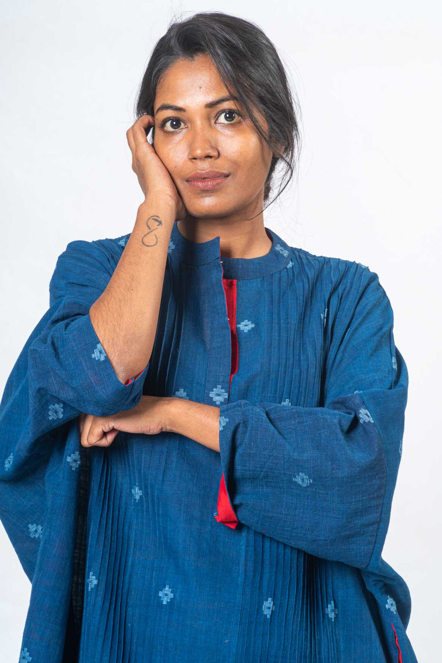 Indigo Handwoven Khadi Jamdani Dress- MUKTA