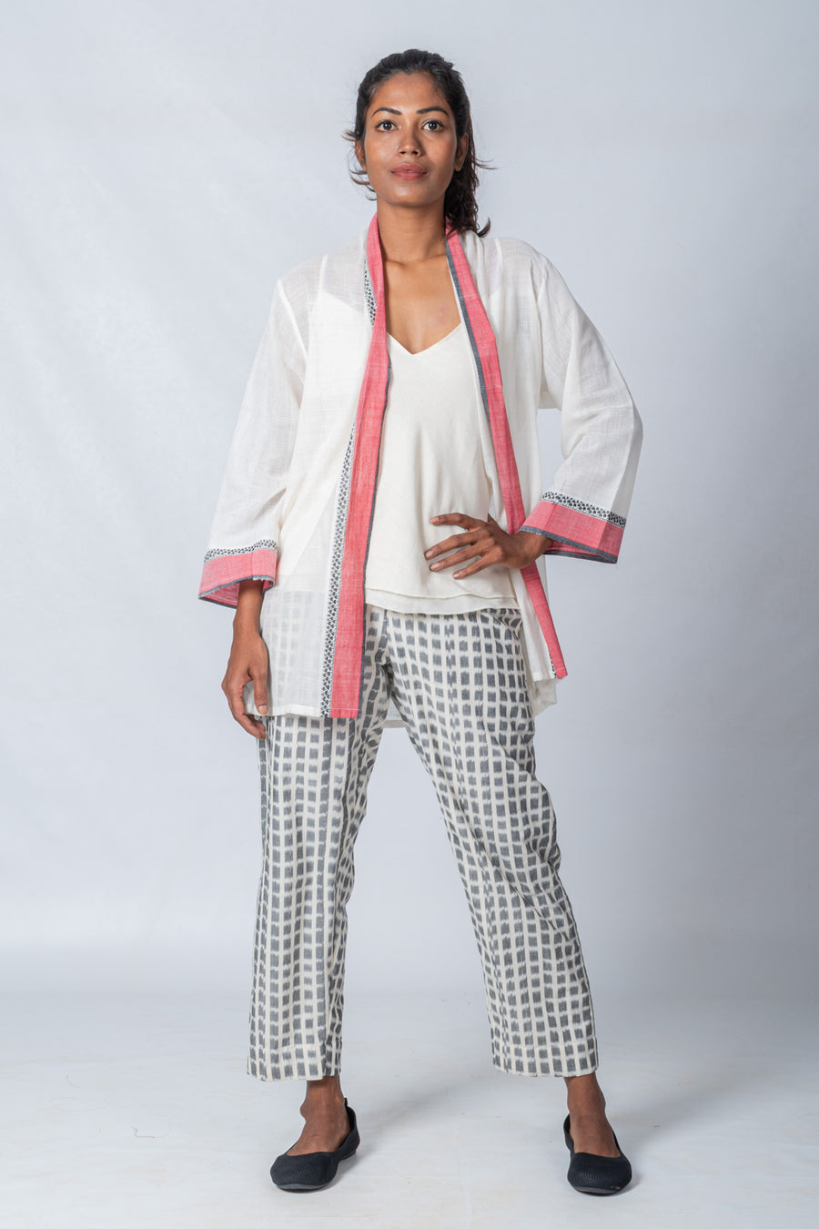 Set of 2- Hand Spun Jamdani short jacket & Organic Cotton Top