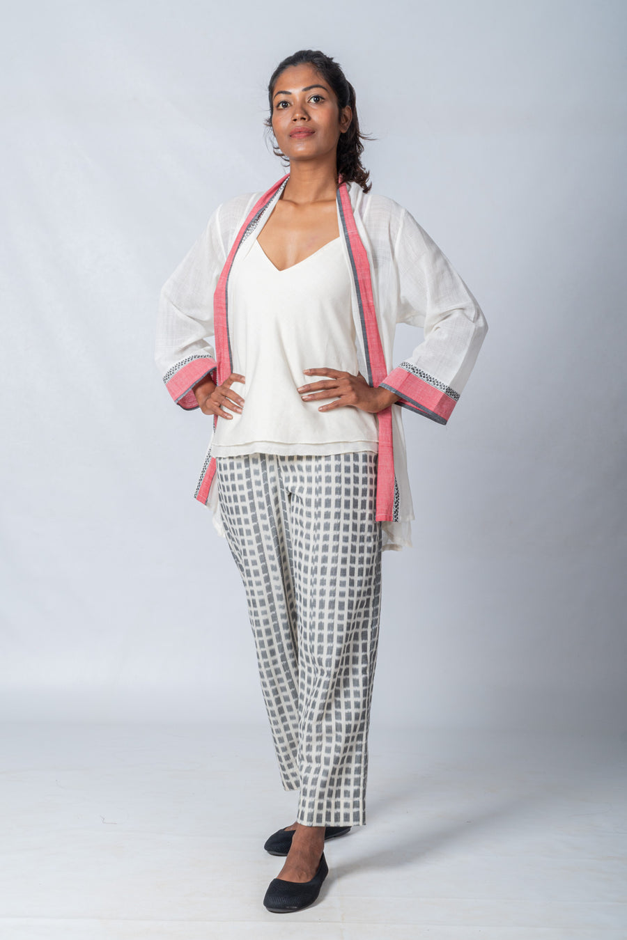 Set of 2- Hand Spun Jamdani short jacket & Organic Cotton Top
