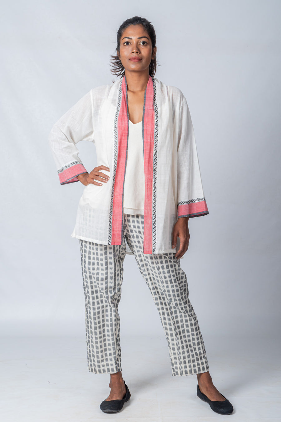 Set of 2- Hand Spun Jamdani short jacket & Organic Cotton Top