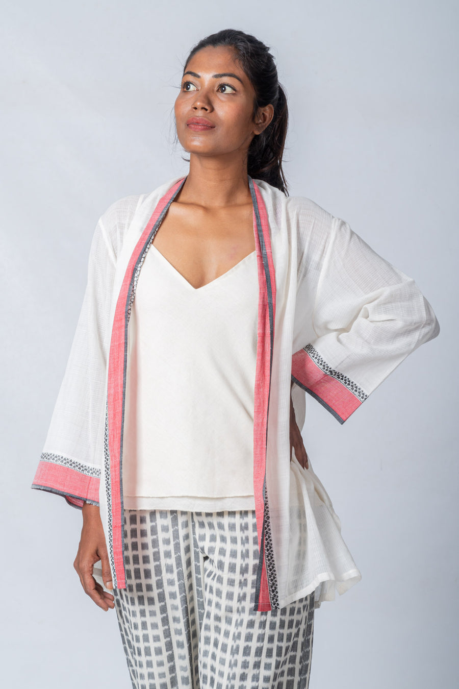 Set of 2- Hand Spun Jamdani short jacket & Organic Cotton Top