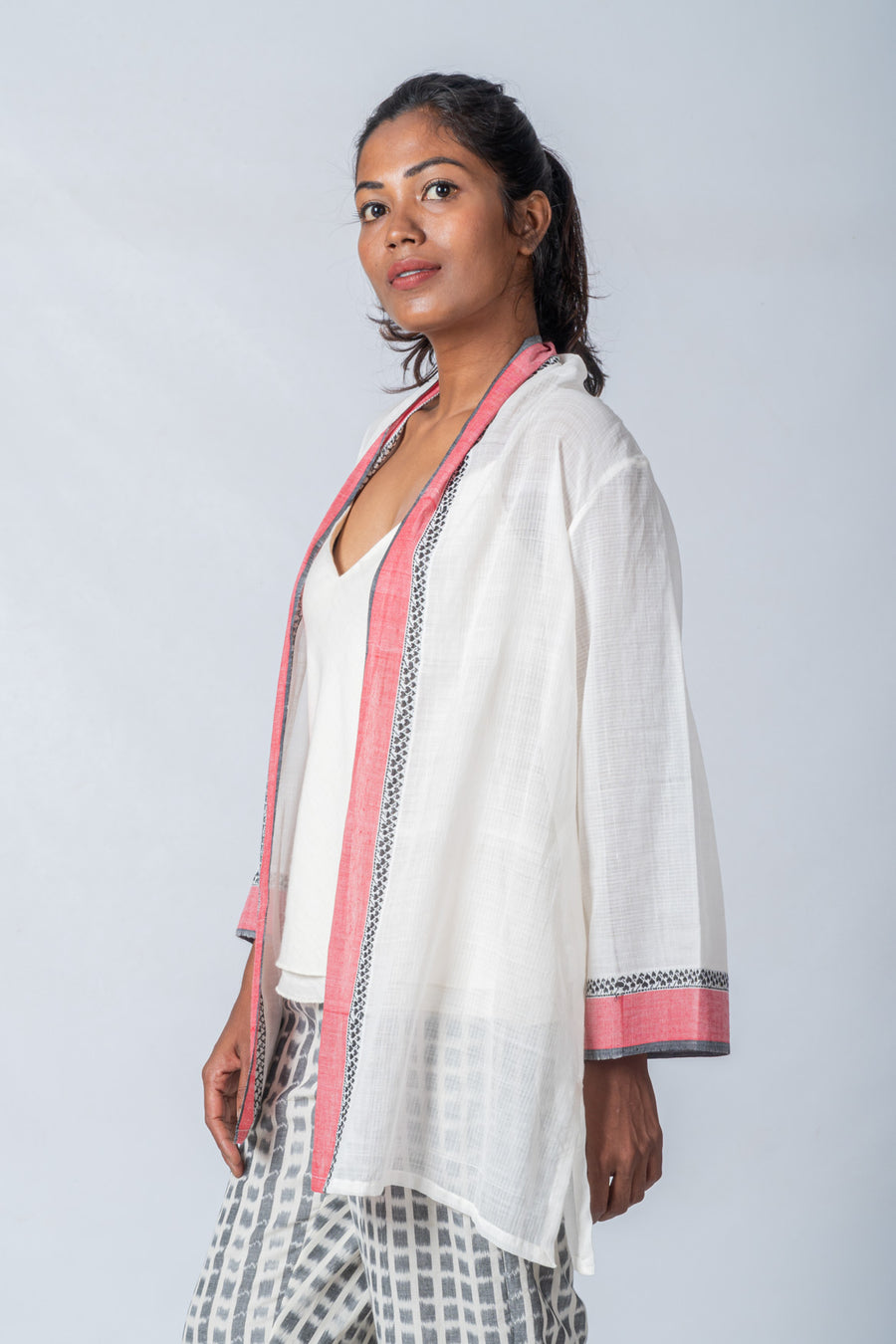 Set of 2- Hand Spun Jamdani short jacket & Organic Cotton Top