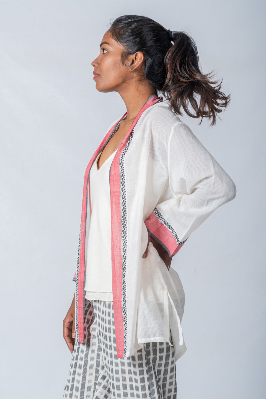 Set of 2- Hand Spun Jamdani short jacket & Organic Cotton Top