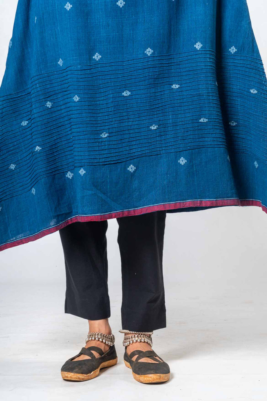 Handwoven Khadi Jamdani Indigo Dress- KARL
