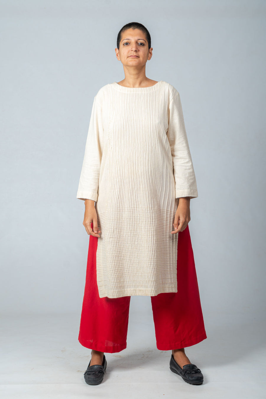 Khadi Kurta- PURTI - Off White  red Desi Cotton