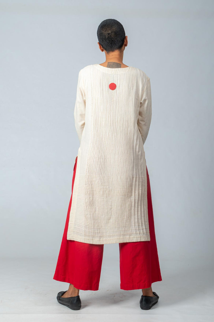 Khadi Kurta- PURTI - Off White  red Desi Cotton