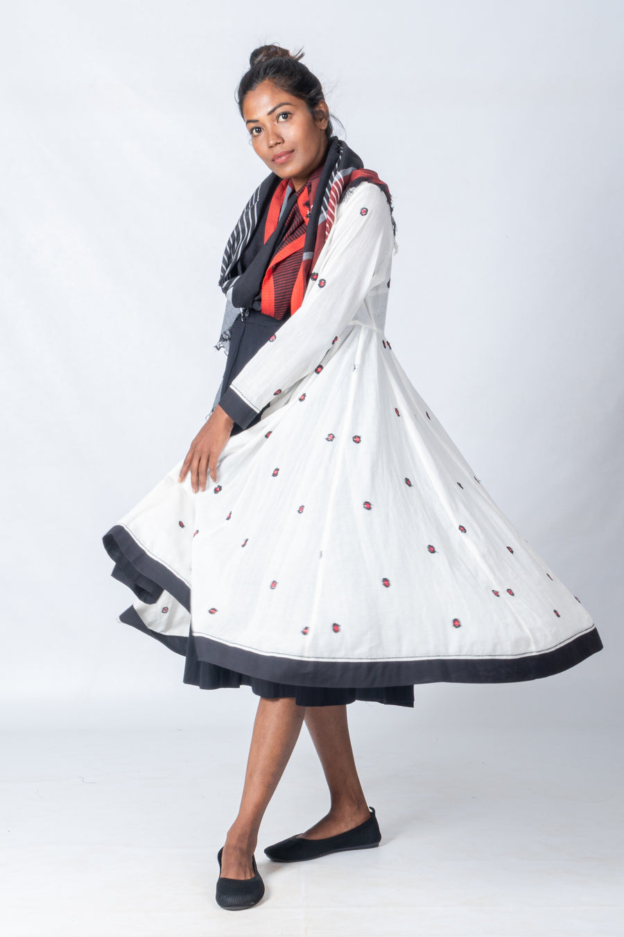 Set of 3- Handspun Jamdani Jacket, Organic Cotton Dress & Scarf
