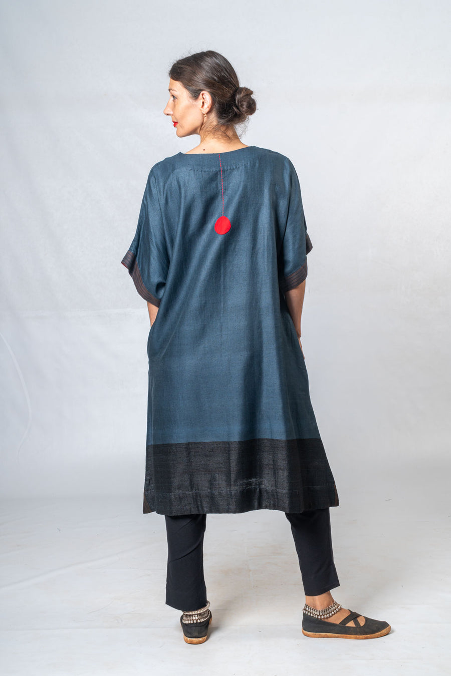 Indigo Blue Tussar Silk Dress- KARL