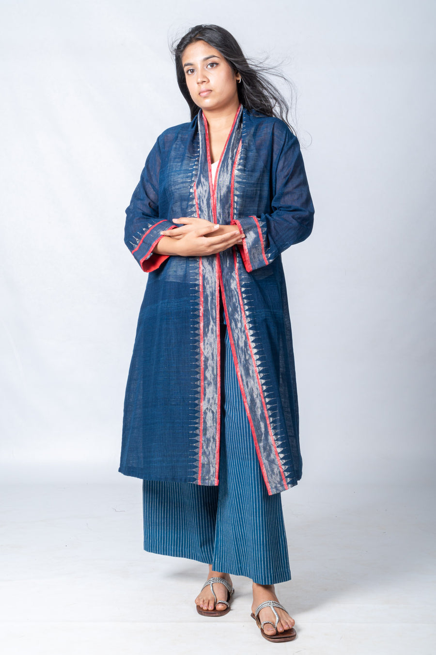 Set of 3- Neelisha Indigo Jamdani Jacket, Top & Pants