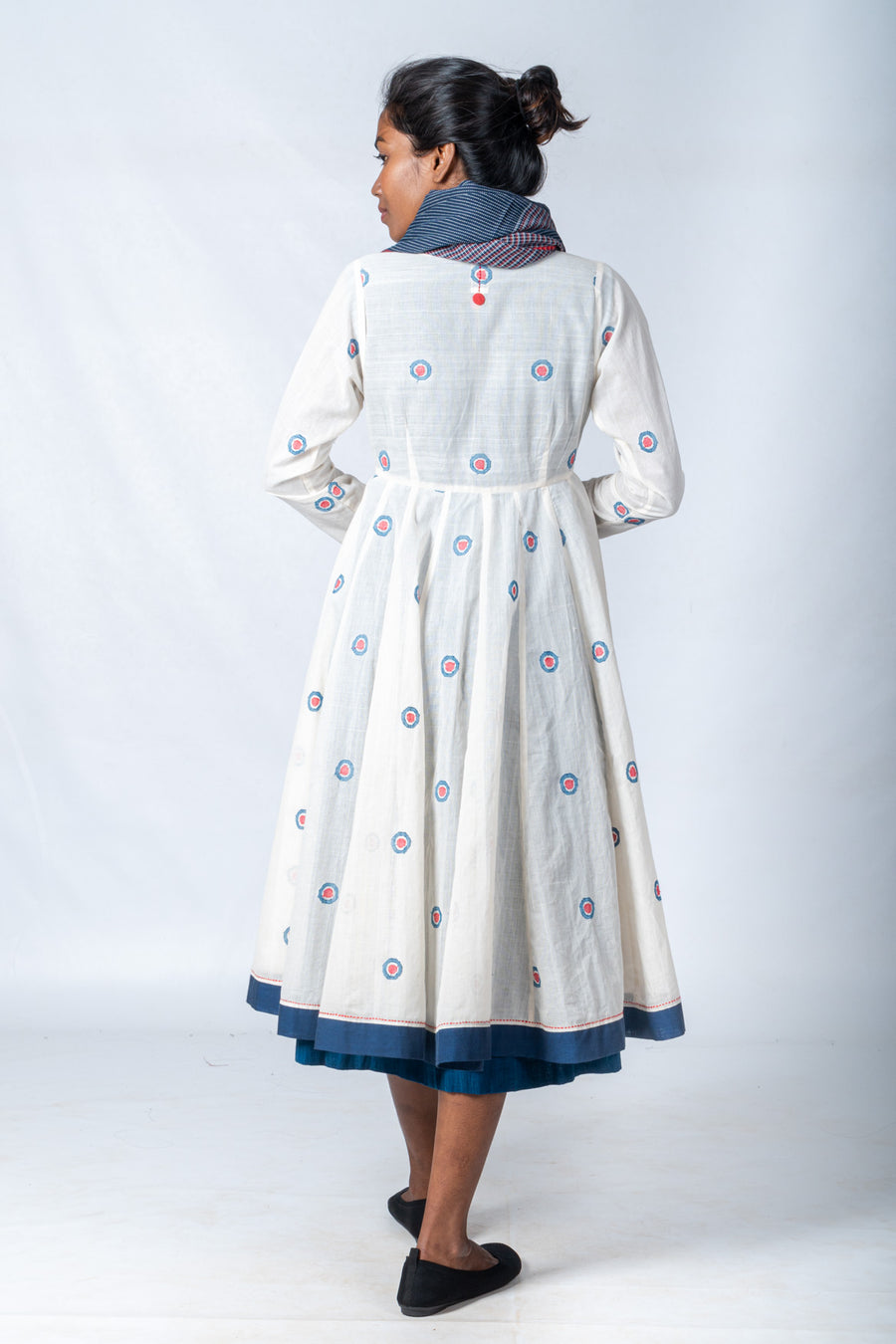Set of 3- Handspun Jamdani Jacket, Organic Cotton Dress & Scarf