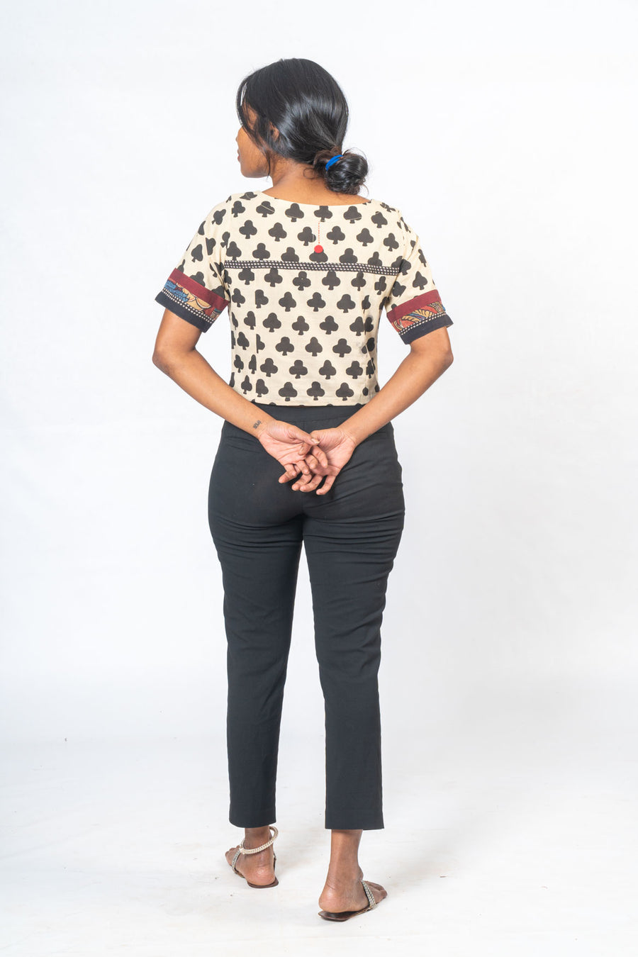Handblock Printed with Handpainted Kalamkari Panel Off White Top- KUTTY