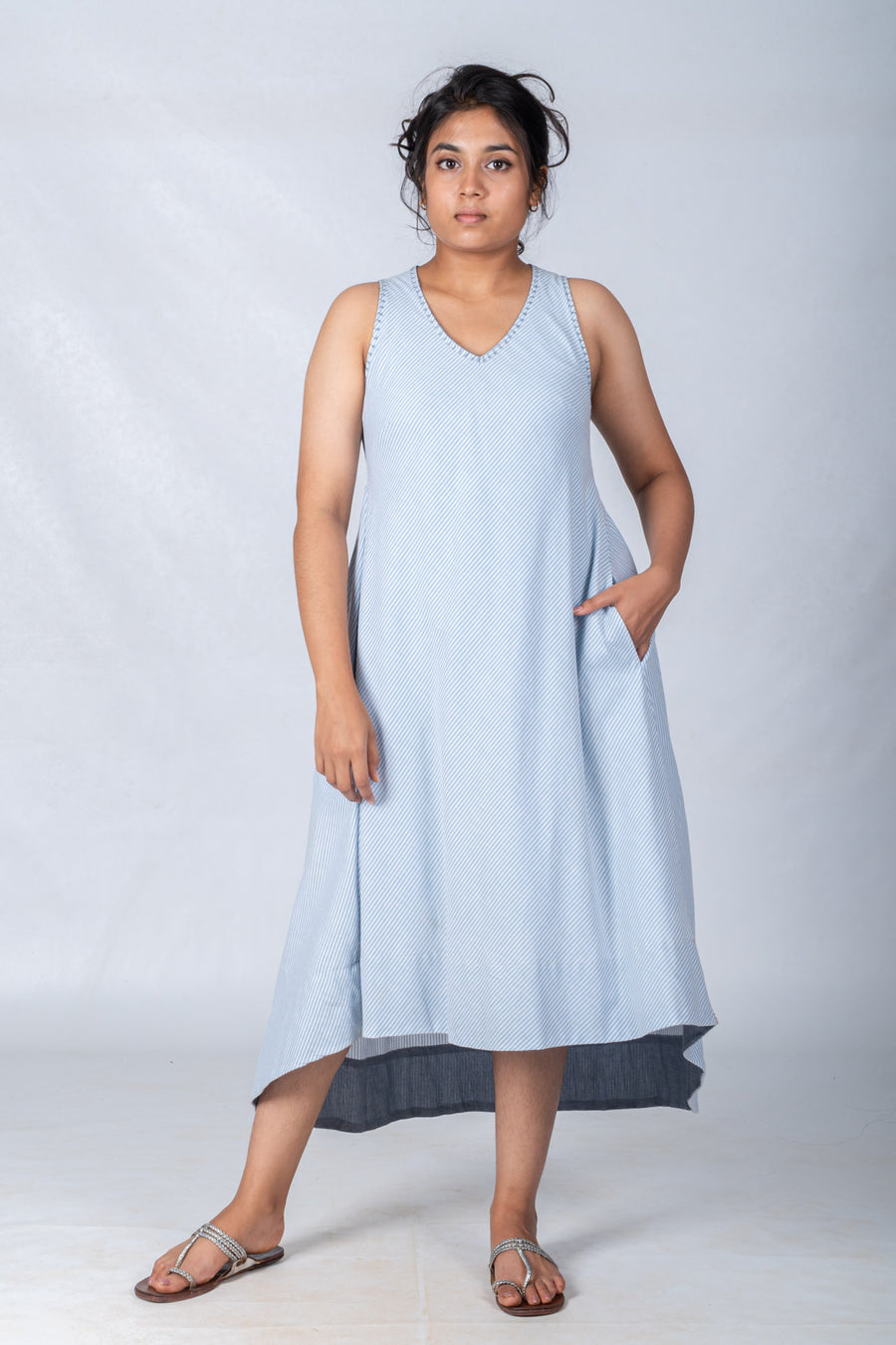 Organic Cotton Blue Striped Dress - LEIA