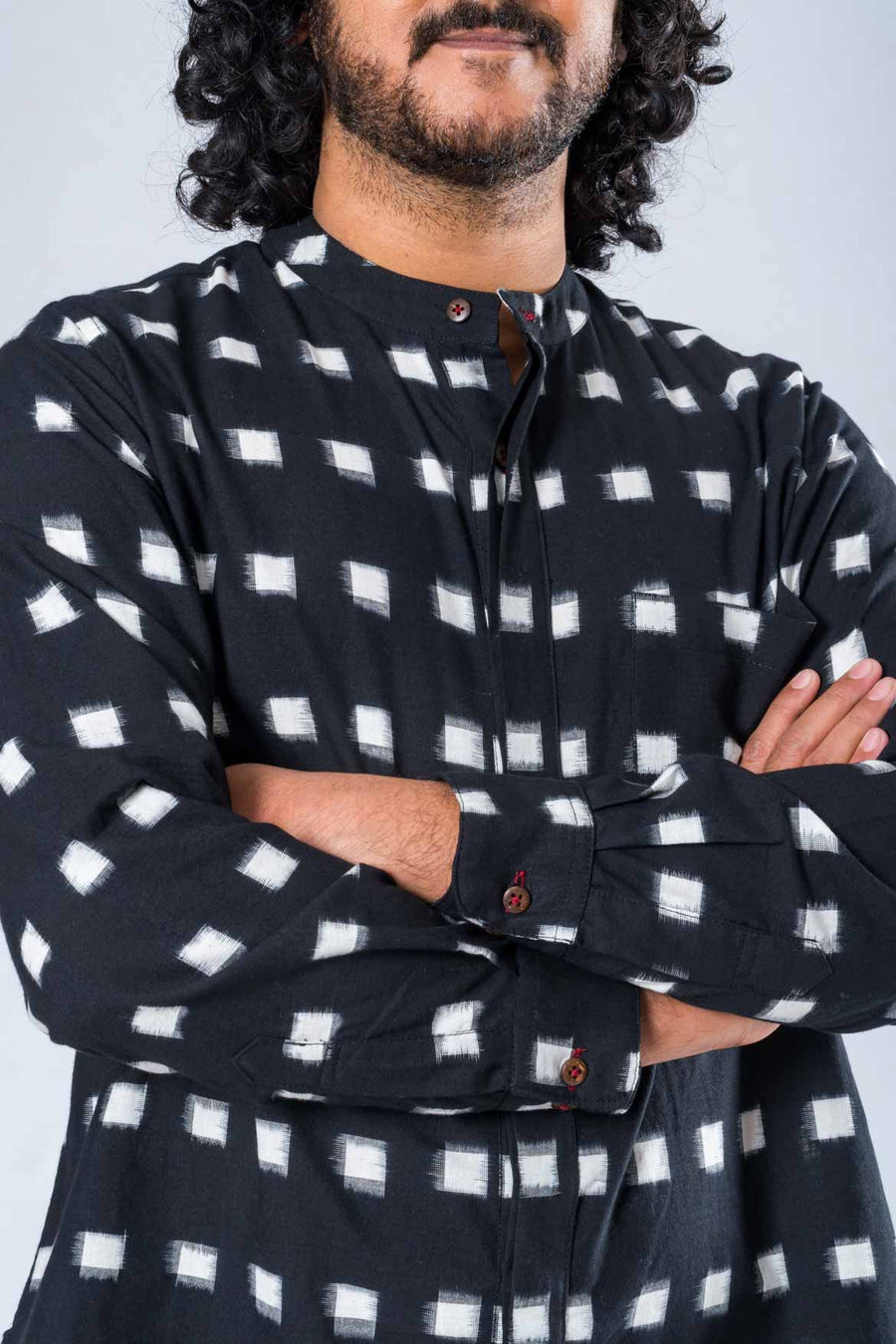 Set of 2- Black Gender-Fluid Ikat Top & Pant