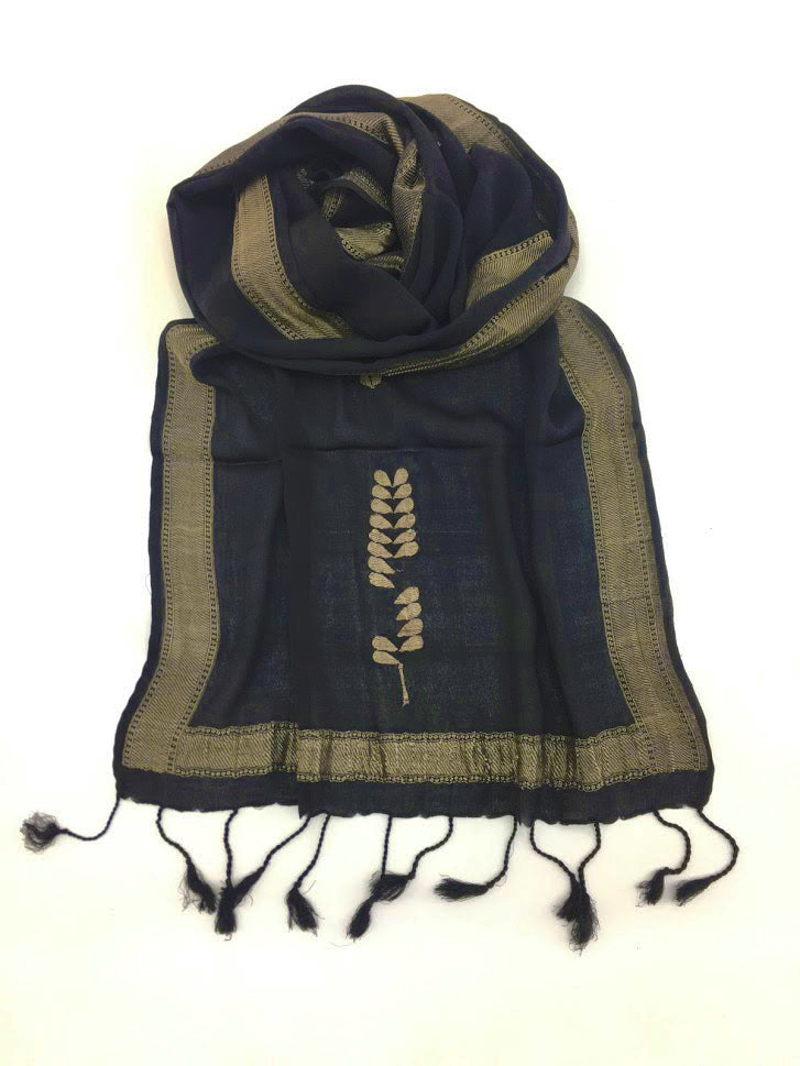 Black and Gold Varanasi Silk Scarf Gift Box - Upasana Design Studio