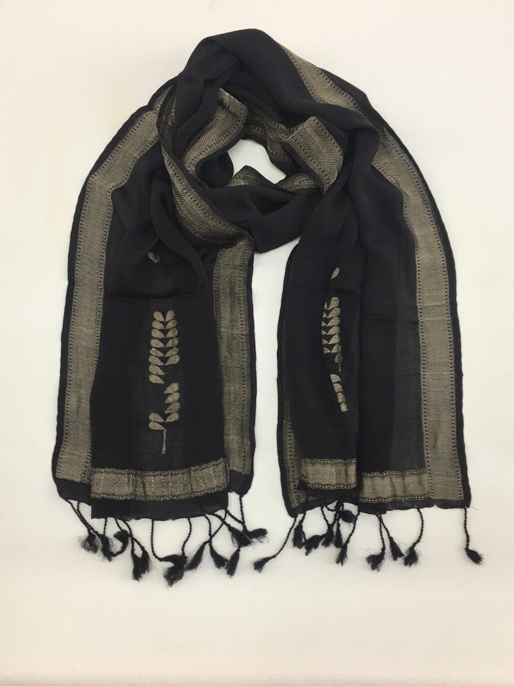 Black and Gold Varanasi Silk Scarf Gift Box - Upasana Design Studio