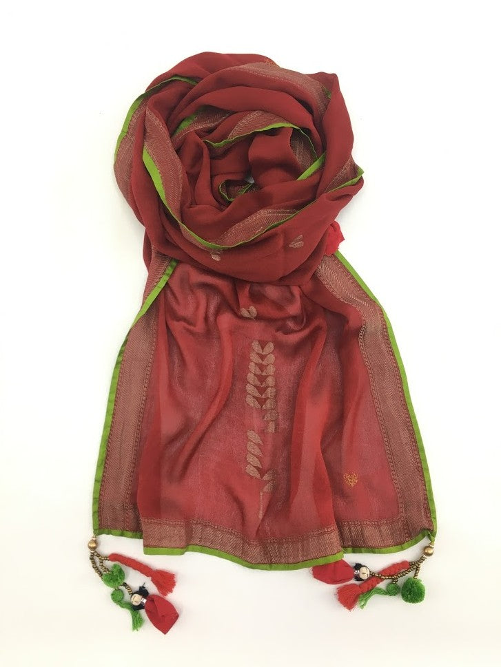 Red and Gold Varanasi Silk Scarf Gift Box - Upasana Design Studio