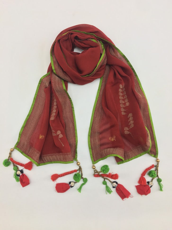 Red and Gold Varanasi Silk Scarf Gift Box - Upasana Design Studio