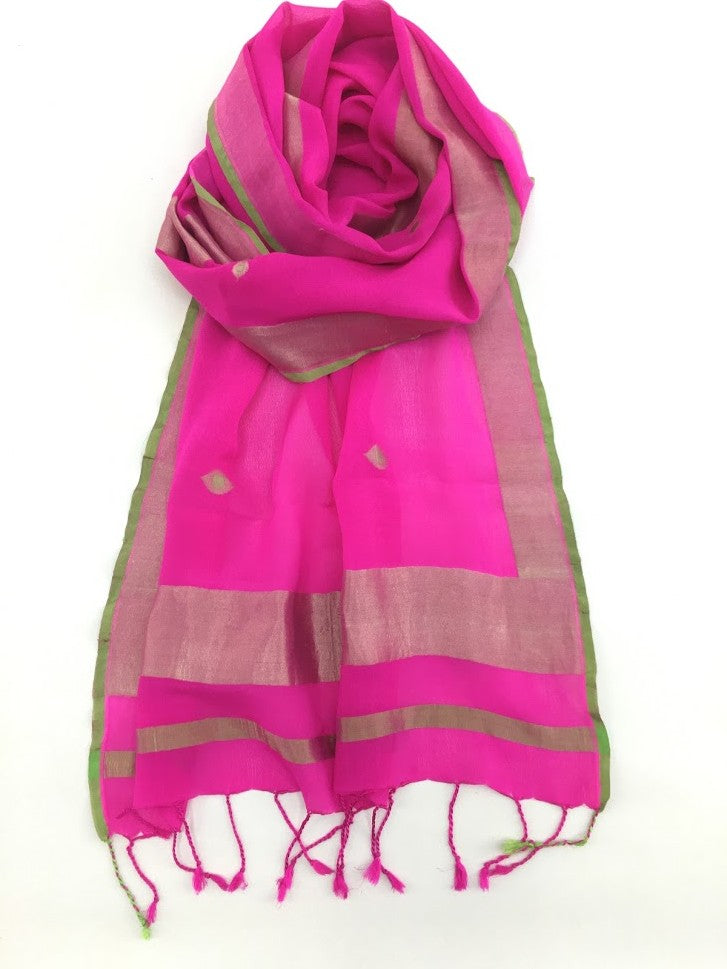 Pink and Gold Varanasi Silk Scarf Gift Box - Upasana Design Studio