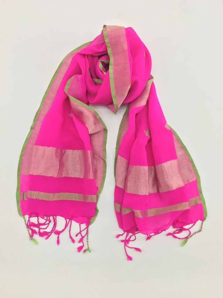 Pink and Gold Varanasi Silk Scarf Gift Box - Upasana Design Studio