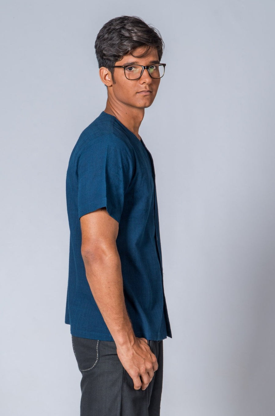 Natural Indigo Handwoven Shirt - JAMA - Upasana Design Studio