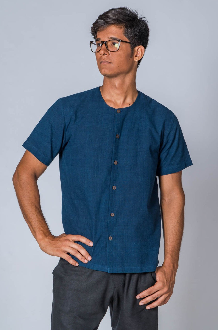 Natural Indigo Handwoven Shirt - JAMA - Upasana Design Studio