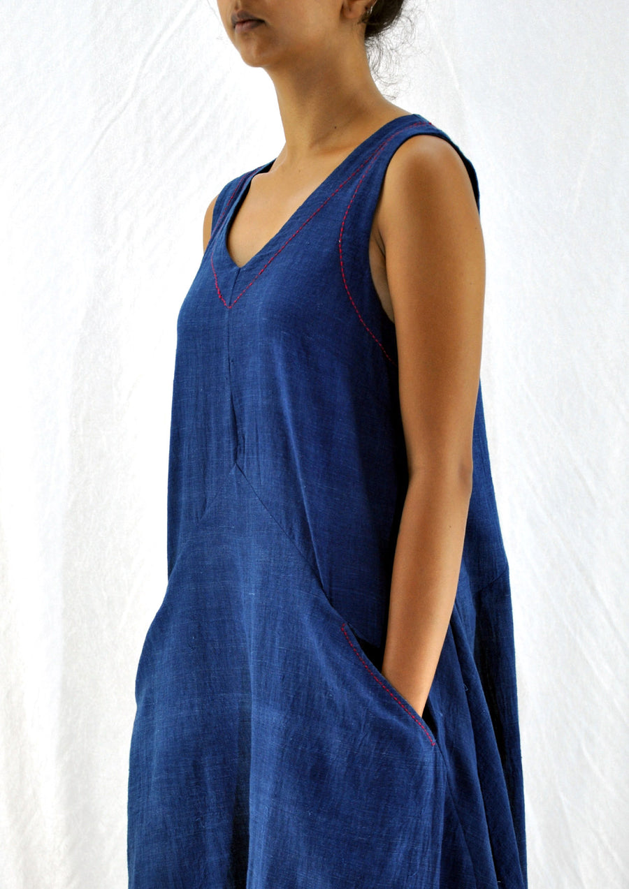 Natural Indigo Khadi Dress - INES - Upasana Design Studio