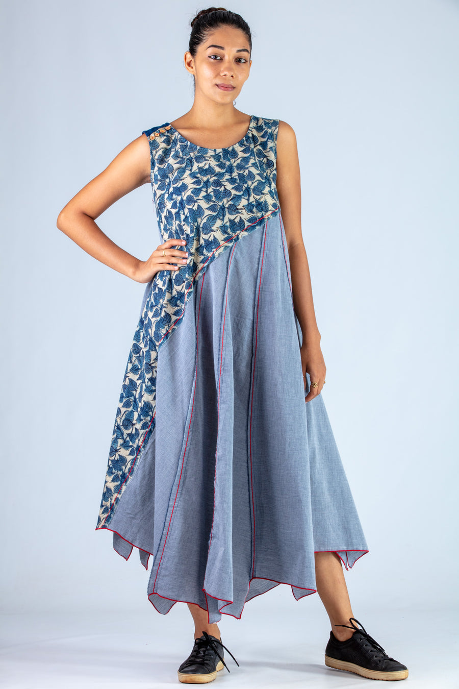 Blue Upcycled Dress - NAISHA - Upasana Design Studio
