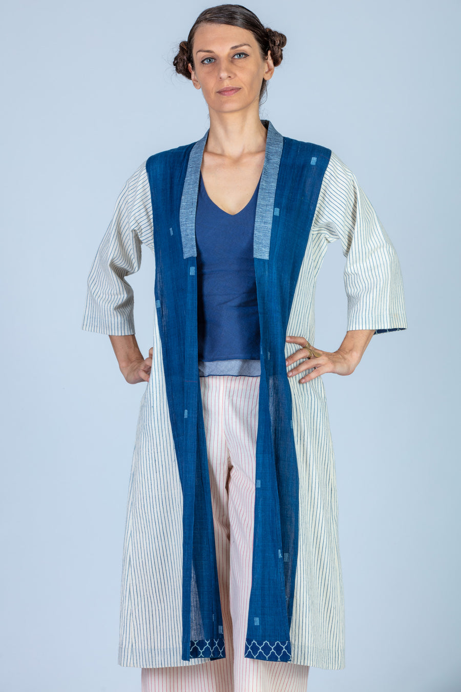 Indigo Organic cotton and Khadi Jamdani Jacket - SAYURI - Upasana Design Studio