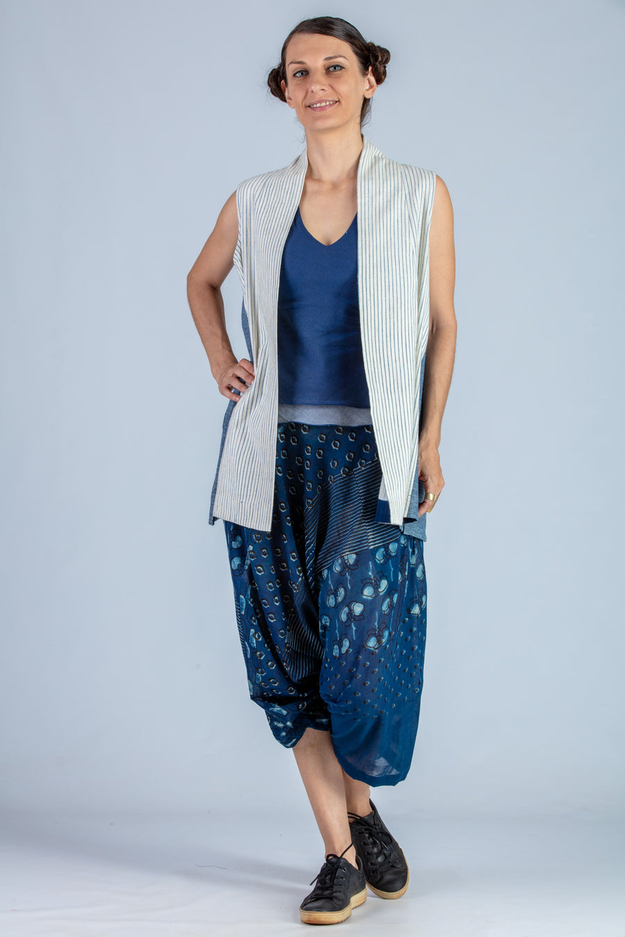 White and blue Organic cotton Jacket - NIYATI - Upasana Design Studio