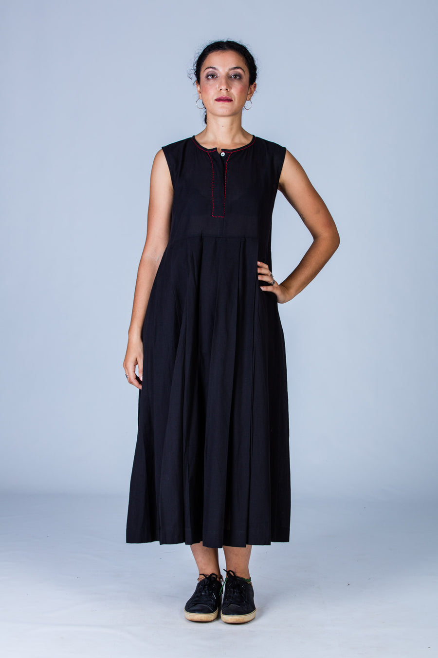 Navya -Black Organic cotton Dress - Upasana Design Studio