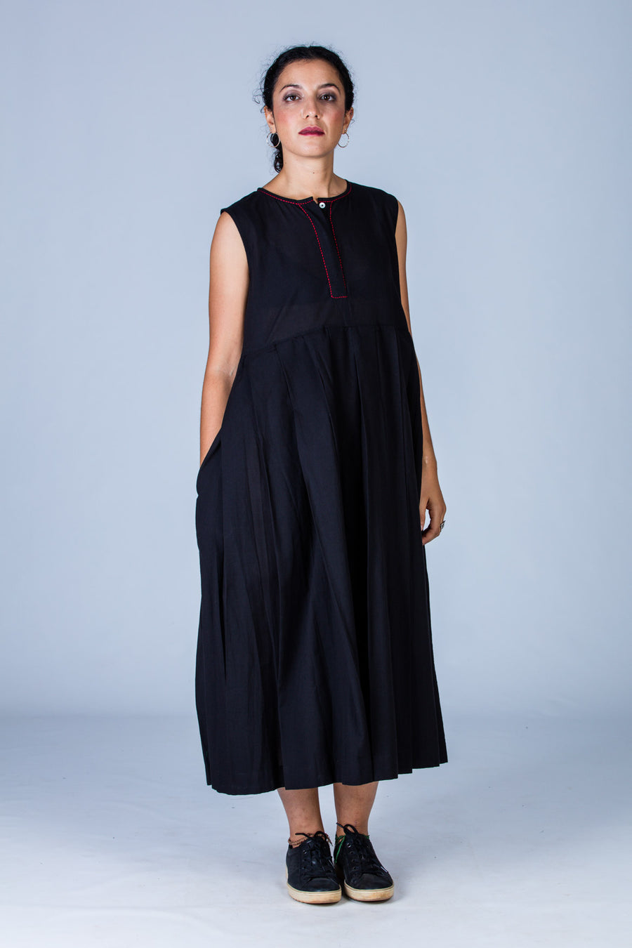 Navya -Black Organic cotton Dress - Upasana Design Studio