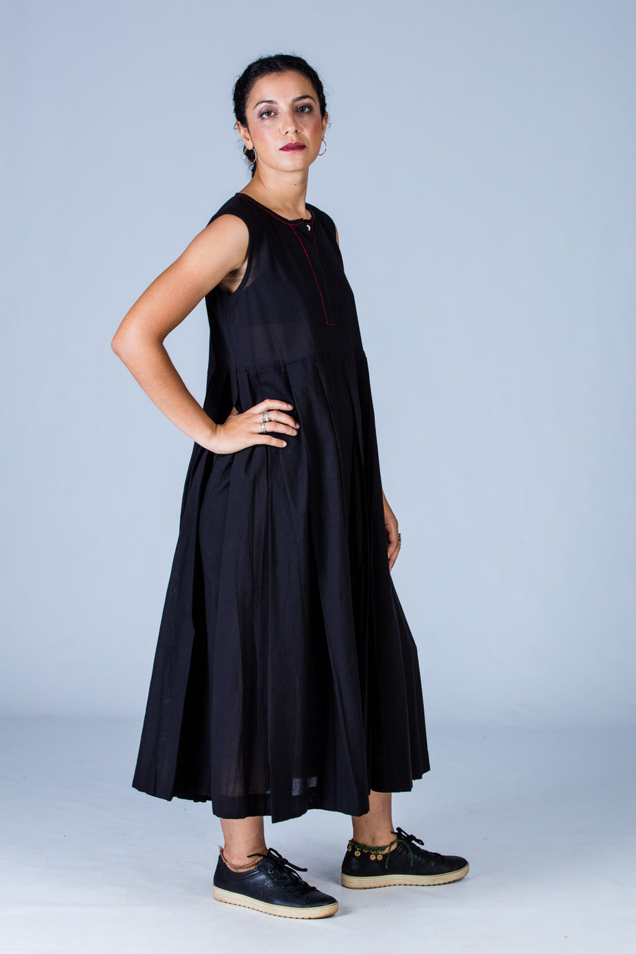 Navya -Black Organic cotton Dress - Upasana Design Studio