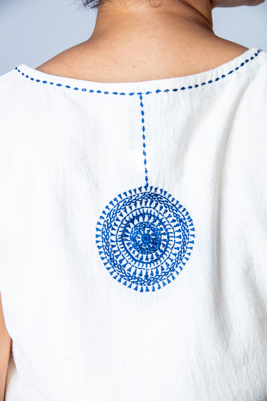 Off white Desi Cotton Embroidered Top - SIMPLE - Upasana Design Studio