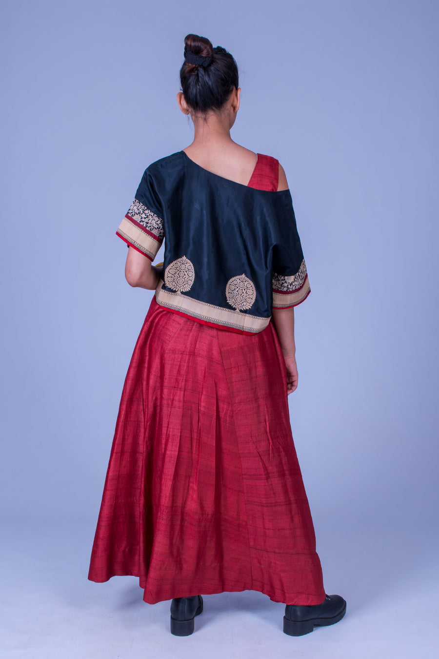 Set of 2- Tussar Dress & Jamdani Drop Shoulder Top