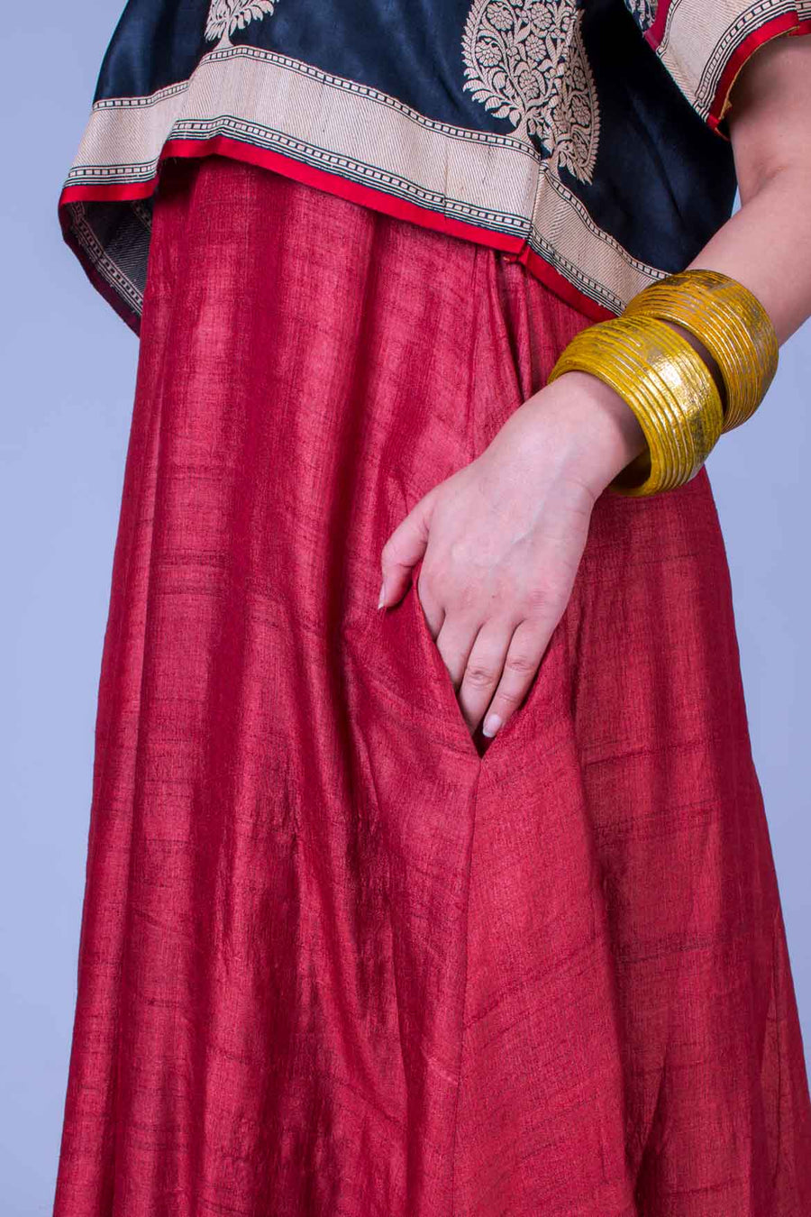 Set of 2- Tussar Dress & Jamdani Drop Shoulder Top