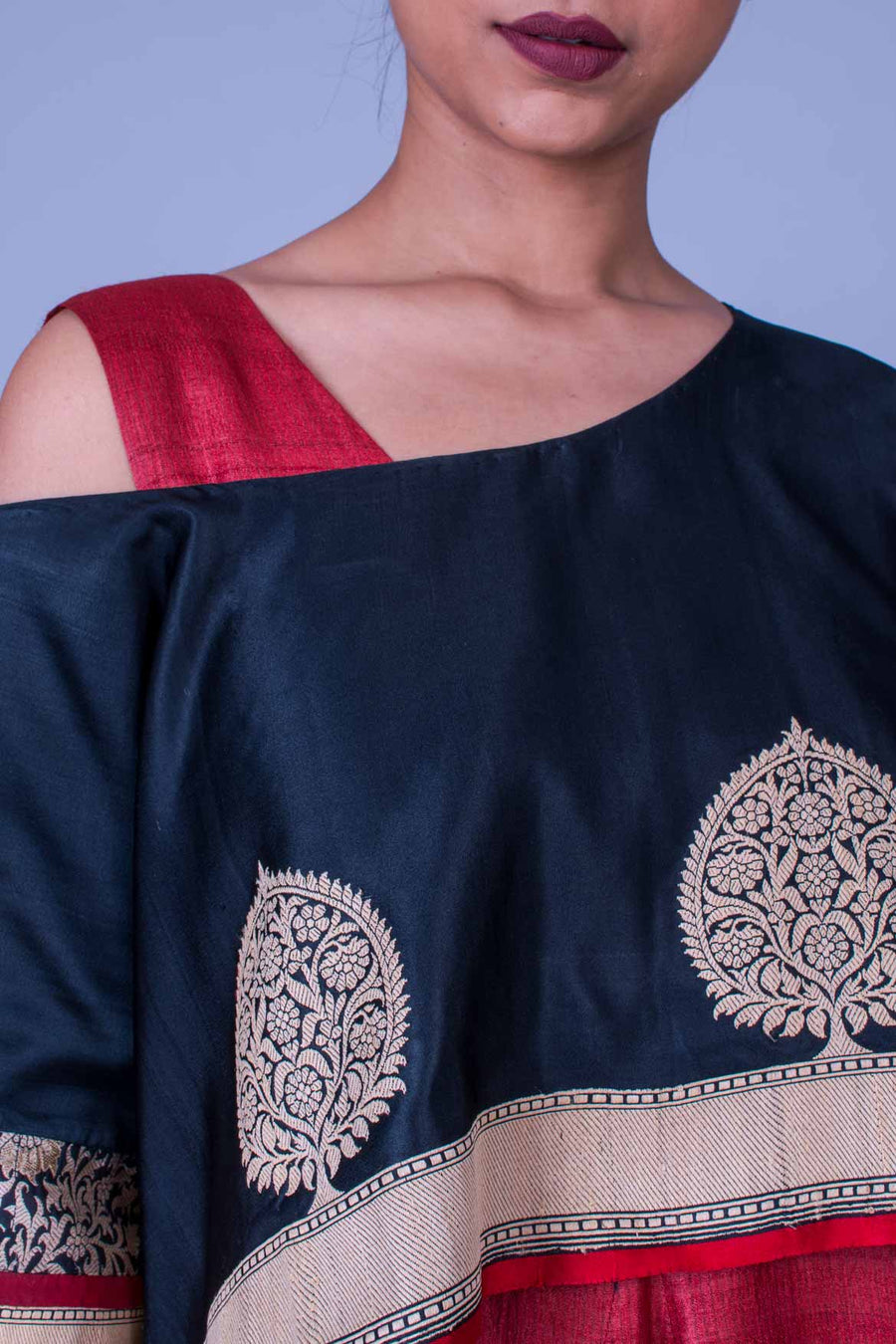 Set of 2- Tussar Dress & Jamdani Drop Shoulder Top
