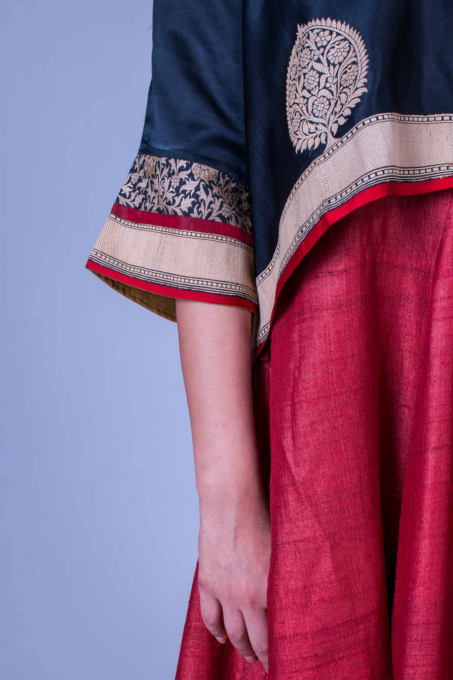Set of 2- Tussar Dress & Jamdani Drop Shoulder Top