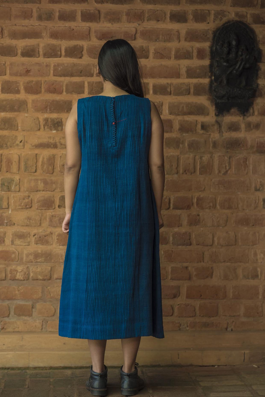Natural Indigo Khadi Pintuck Dress - NIKITA - Upasana Design Studio