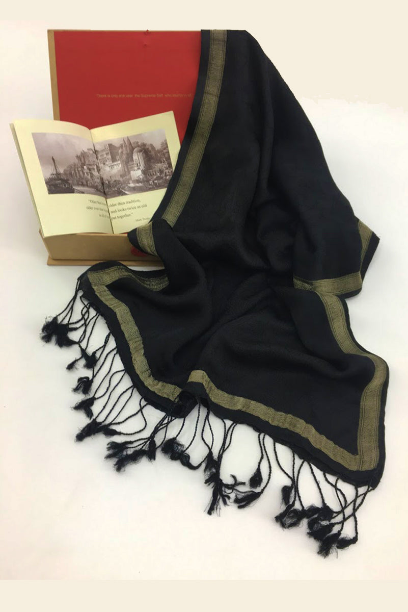 Black Varanasi Silk Scarf Gift Box - Upasana Design Studio