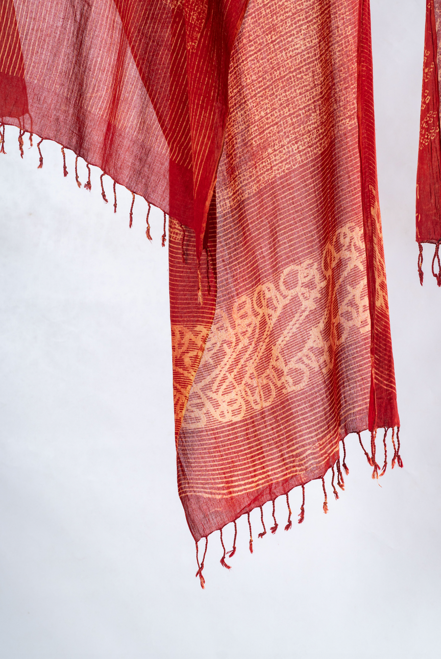 Natural Dyed Organic Cotton Handblock Printed Scarf (Red)- ADALEE