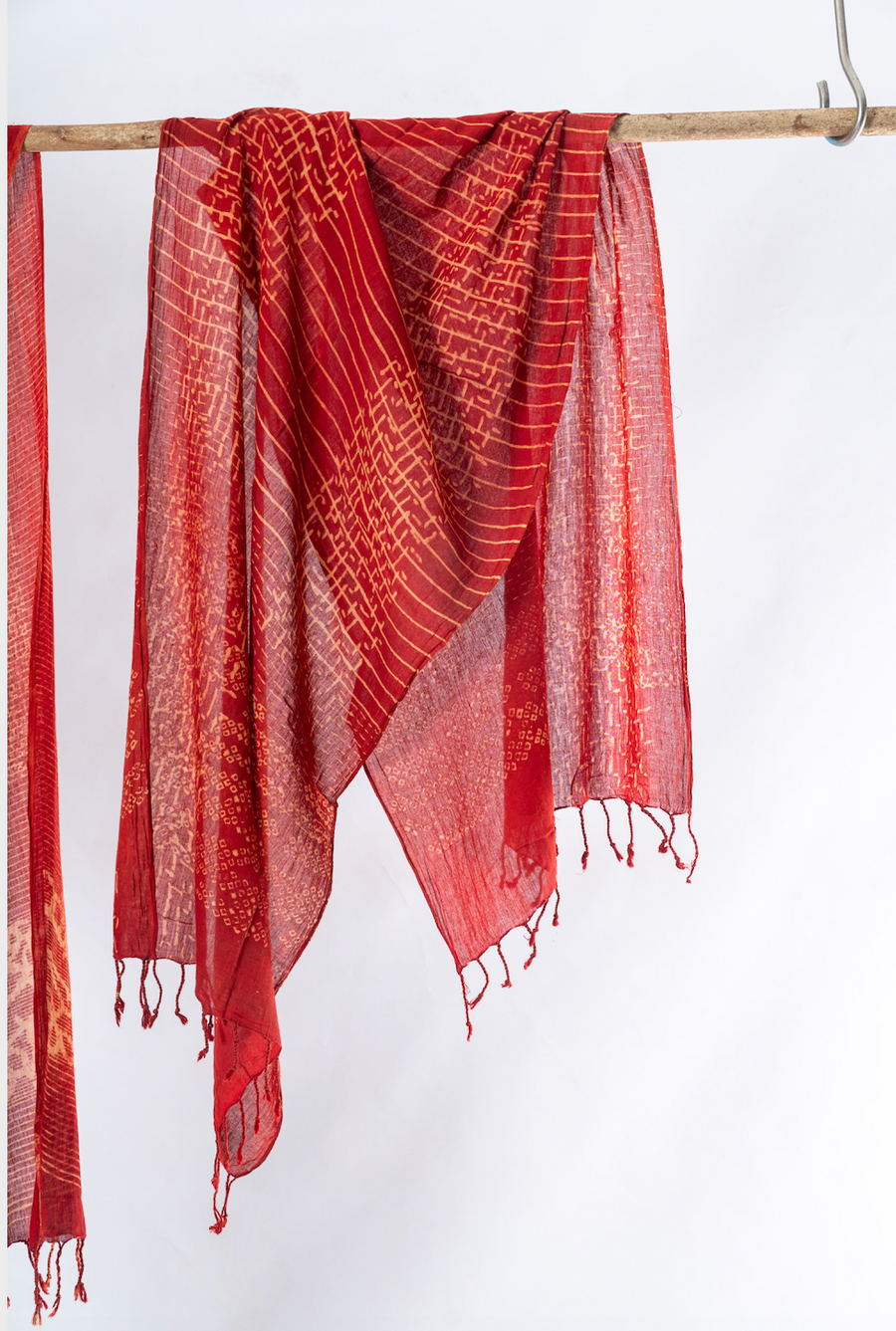 Natural Dyed Organic Cotton Handblock Printed Scarf (Red)- ADANYA