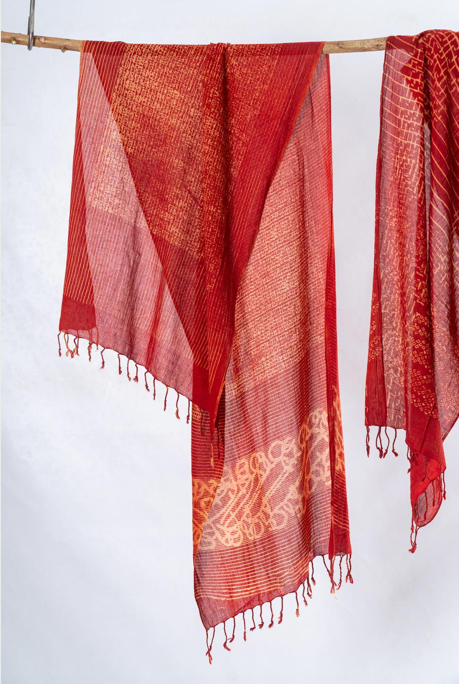 Natural Dyed Organic Cotton Handblock Printed Scarf (Red)- ADALEE