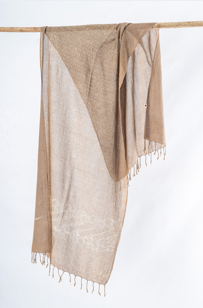 Natural Dyed Organic Cotton Handblock Printed Scarf (Grey)- ADALEE