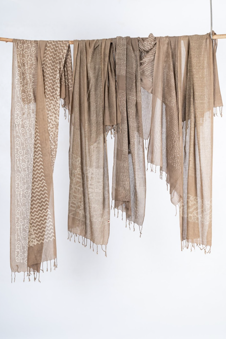 Natural Dyed Organic Cotton Handblock Printed Scarf (Grey)- ADALEE