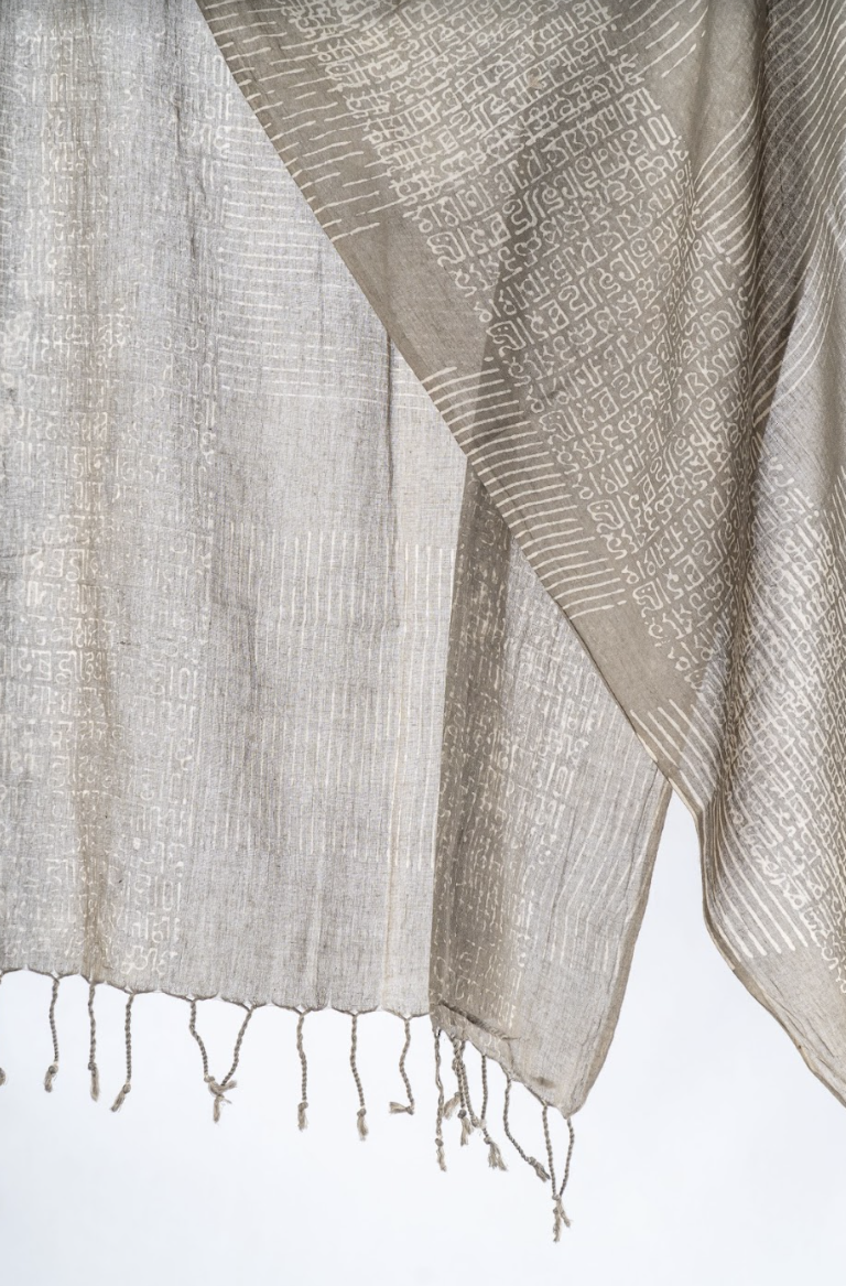 Natural Dyed Organic Cotton Handblock Printed Scarf (Grey)- ABELLA