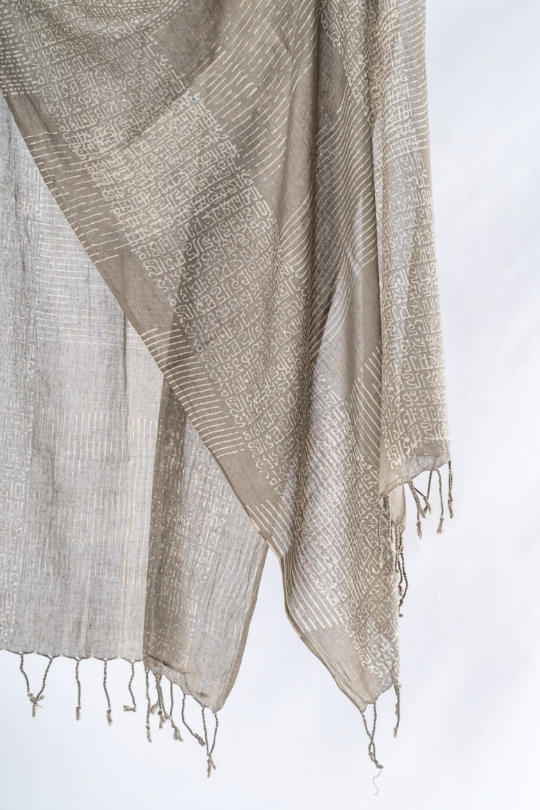 Natural Dyed Organic Cotton Handblock Printed Scarf (Grey)- ABELLA