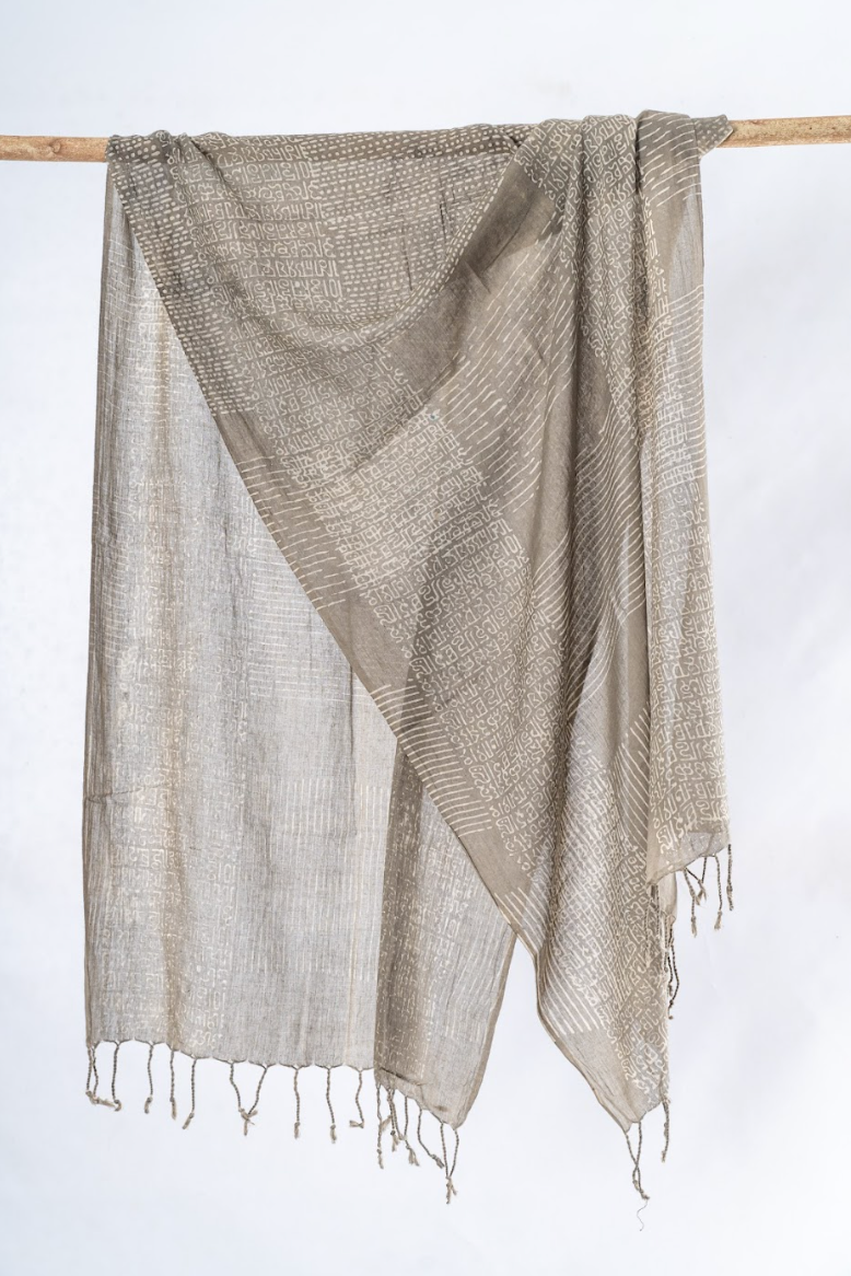 Natural Dyed Organic Cotton Handblock Printed Scarf (Grey)- ABELLA