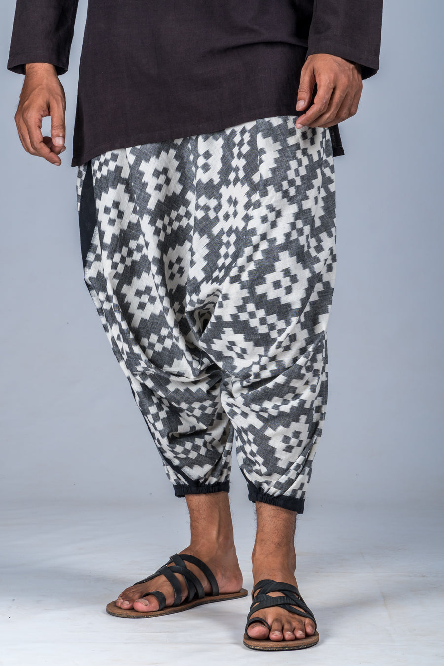 White and Grey Ikat Pattern - Turkish Pant