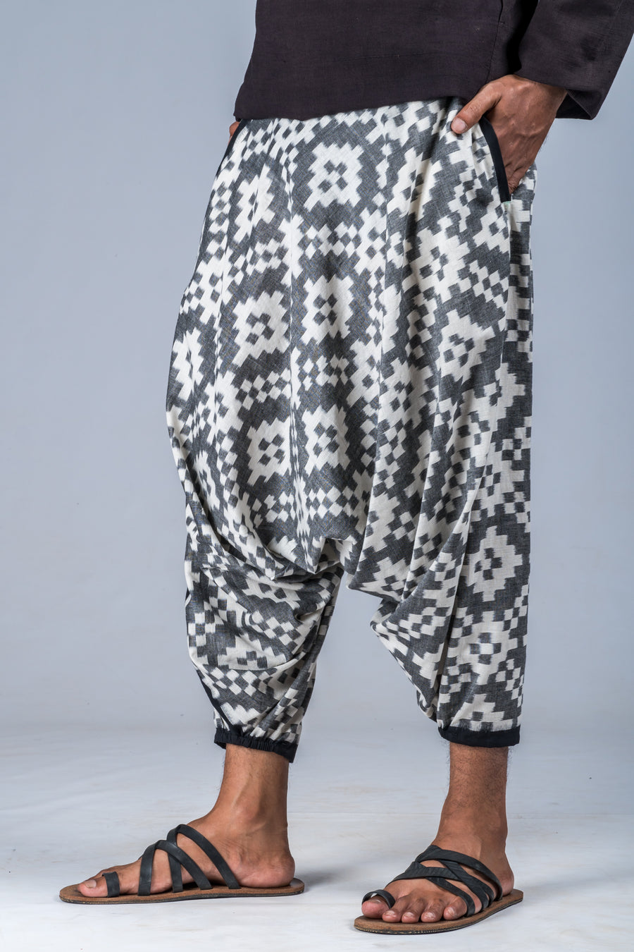 White and Grey Ikat Pattern - Turkish Pant